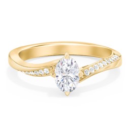 Solitaire Engagement Ring with Twisted Shoulder Accents in 10K Solid Yellow Gold