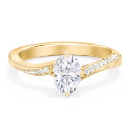 Solitaire Engagement Ring with Twisted Shoulder Accents in 10K Solid Yellow Gold