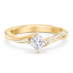 Solitaire Engagement Ring with Twisted Shoulder Accents in 10K Solid Yellow Gold
