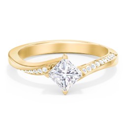 Solitaire Engagement Ring with Twisted Shoulder Accents in 10K Solid Yellow Gold