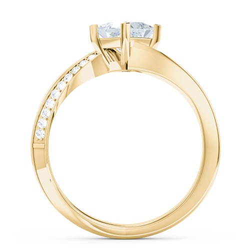 Solitaire Engagement Ring with Twisted Shoulder Accents – 10K Yellow Gold with Lab Diamond
