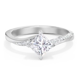 Solitaire Engagement Ring with Twisted Shoulder Accents