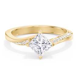 Solitaire Engagement Ring with Twisted Shoulder Accents in 10K Solid Yellow Gold with 04LABDIAM-PC-1.00-SI1-F-G and Lab Diamond