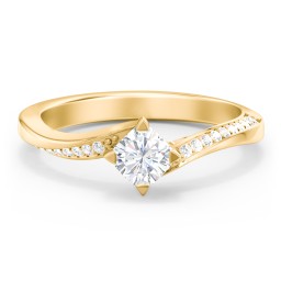 Solitaire Engagement Ring with Twisted Shoulder Accents in 10K Solid Yellow Gold