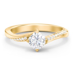 Solitaire Engagement Ring with Twisted Shoulder Accents in 10K Solid Yellow Gold