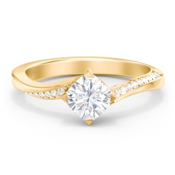 Solitaire Engagement Ring with Twisted Shoulder Accents in 10K Solid Yellow Gold