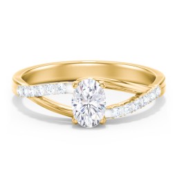 Solitaire Diamond Engagement Ring with Twisted Split Shank and Accents in 10K Solid Yellow Gold