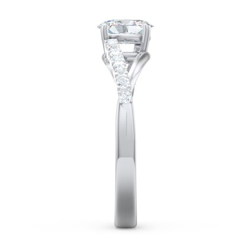 Solitaire Diamond Engagement Ring with Twisted Split Shank and Accents