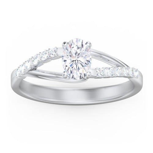 Solitaire Diamond Engagement Ring with Twisted Split Shank and Accents