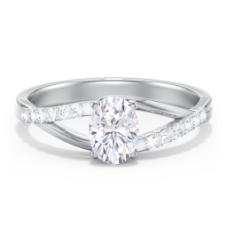 Solitaire Diamond Engagement Ring with Twisted Split Shank and Accents