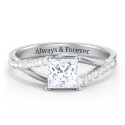 Solitaire Diamond Engagement Ring with Twisted Split Shank and Accents