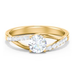 Solitaire Diamond Engagement Ring with Twisted Split Shank and Accents in 10K Solid Yellow Gold