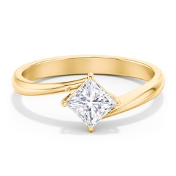 Diamond Solitaire Bypass Engagement Ring in 10K Solid Yellow Gold
