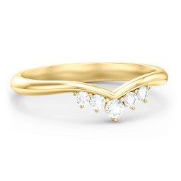 V-Shape Band Ring with Graduated Diamonds in 10K Solid Yellow Gold