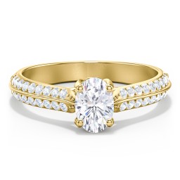 Diamond Solitaire Engagement Ring with Double Row Accents in 10K Solid Yellow Gold