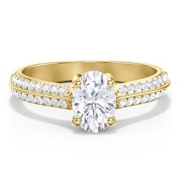 Diamond Solitaire Engagement Ring with Double Row Accents in 10K Solid Yellow Gold