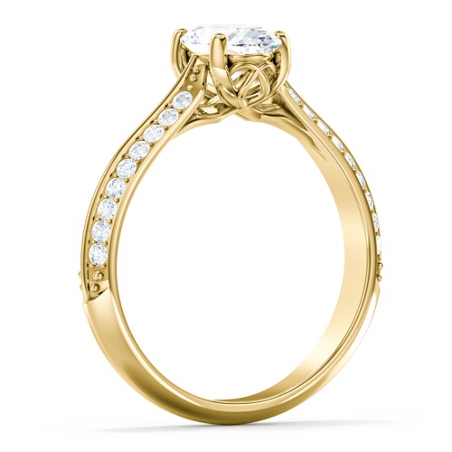 Diamond Solitaire Engagement Ring with Double Row Accents – 10K Yellow Gold with Diamond