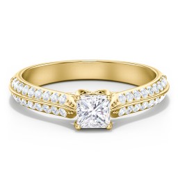 Diamond Solitaire Engagement Ring with Double Row Accents in 10K Solid Yellow Gold