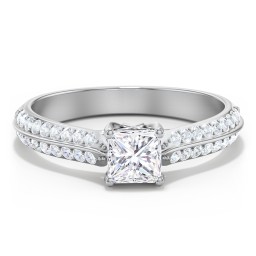 Diamond Solitaire Engagement Ring with Double Row Accents