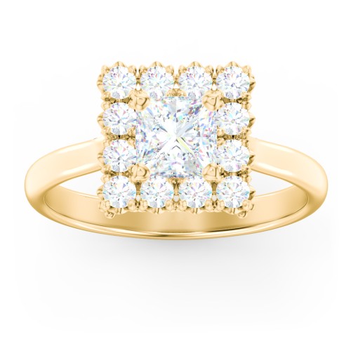 Classic Diamond Halo Engagement Ring – 10K Yellow Gold with Lab Diamond
