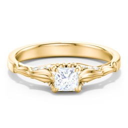 Vintage Diamond Solitaire Ring with Side Accent Stones in 10K Solid Yellow Gold
