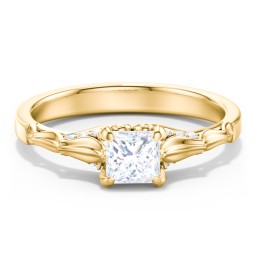 Vintage Diamond Solitaire Ring with Side Accent Stones in 10K Solid Yellow Gold