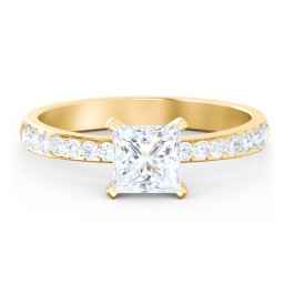Engagement Ring with Graduated Side Stones in 10K Solid Yellow Gold