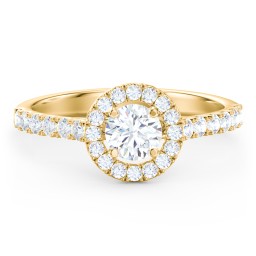 Diamond Halo Engagement Ring Micro-Pavé Accents in 10K Solid Yellow Gold
