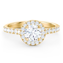 Diamond Halo Engagement Ring Micro-Pavé Accents in 10K Solid Yellow Gold