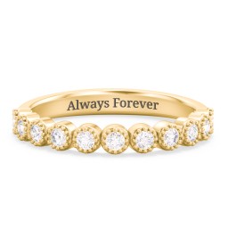 Vintage Half Eternity Diamond Band with Milgrain in 10K Solid Yellow Gold