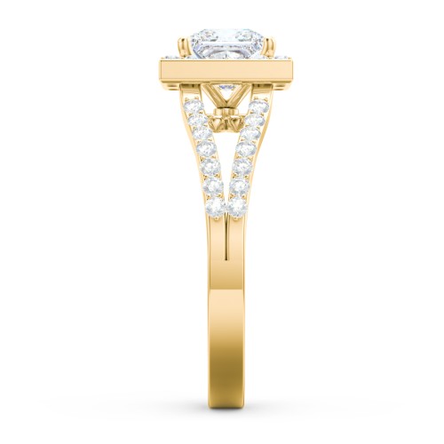 Diamond Halo Engagement Ring with Split Shank and Accents