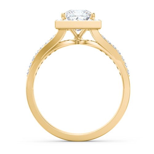 Diamond Halo Engagement Ring with Split Shank and Accents