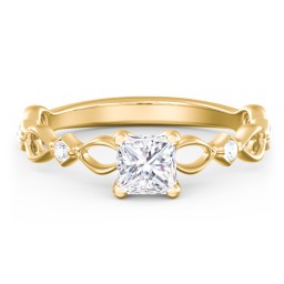 Modern Diamond Twisted Band Ring with Accents in 10K Solid Yellow Gold