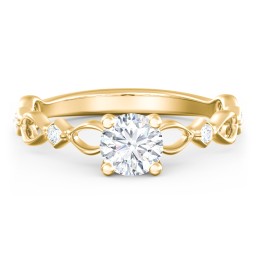 Modern Diamond Twisted Band Ring with Accents in 10K Solid Yellow Gold