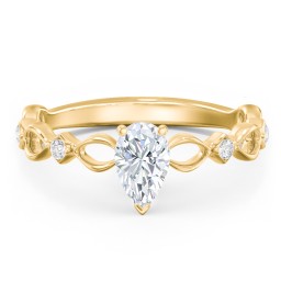 Modern Diamond Twisted Band Ring with Accents in 10K Solid Yellow Gold