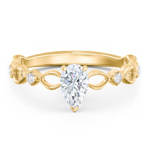 Modern Diamond Twisted Band Ring with Accents – 10K Yellow Gold with Diamond