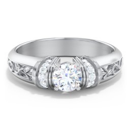 Vintage Solitaire Engagement Ring with Shoulder Accents and Sculptural Band