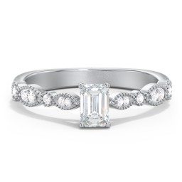 Vintage Diamond Ring with Milgrain Leaves and Accents