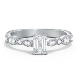 Vintage Diamond Ring with Milgrain Leaves and Accents