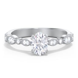 Vintage Diamond Ring with Milgrain Leaves and Accents