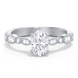 Vintage Diamond Ring with Milgrain Leaves and Accents