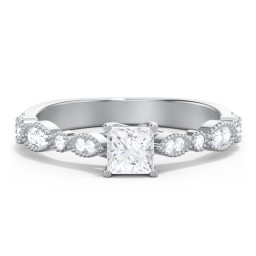 Vintage Diamond Ring with Milgrain Leaves and Accents