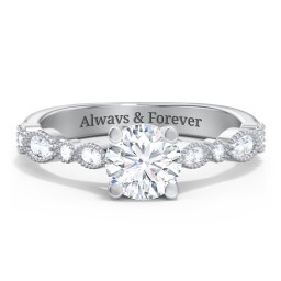 Vintage Diamond Ring with Milgrain Leaves and Accents