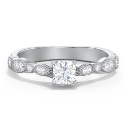 Vintage Diamond Ring with Milgrain Leaves and Accents