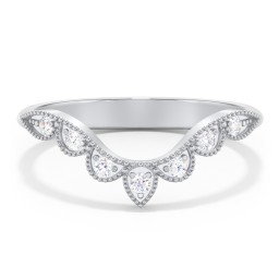 Vintage Curved Leaf Band with Diamond Accents