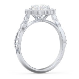 Vintage Solitaire Engagement Ring with Scalloped Halo and Leaf Band