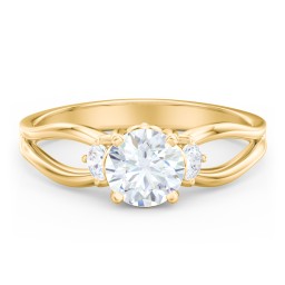 3 Stone Diamond Engagement Ring with Split Shank and Peek-A-Boo Accents in 10K Solid Yellow Gold