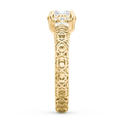 Diamond Solitaire Ring with Pierced Hollow Band – 10K Yellow Gold