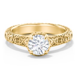Diamond Solitaire Ring with Pierced Hollow Band in 10K Solid Yellow Gold