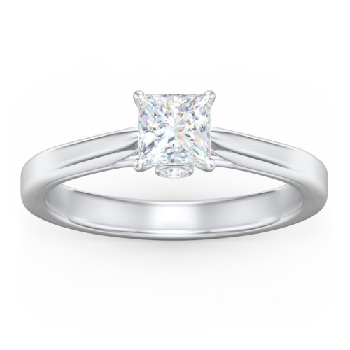 Classic Solitaire Engagement Ring with Peek-a-Boo Accent Diamond – 14K White Gold with Diamond